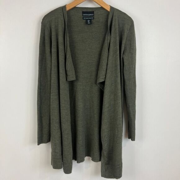 Cynthia Rowley Women's Medium Green Extra Fine Merino Wool Open Front Cardigan - Picture 10 of 10
